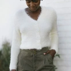 Allie Rose Gwyneth Fuzzy Cropped Cardigan