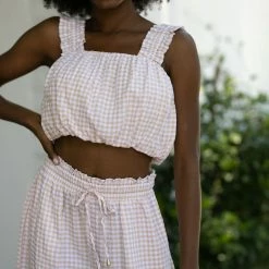 Allie Rose Clothing Bernice Gingham Cropped Top