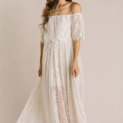 Aakaa Alessia Lace Off The Shoulder Maxi Dress Bridal
