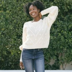 Very J Lara Crew Neck Pom Pom Sweater Clothing