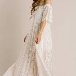 Aakaa Alessia Lace Off The Shoulder Maxi Dress Bridal