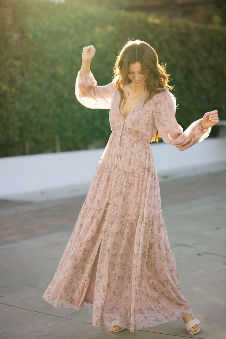 Aakaa Best Sellers Helena Long Sleeve Floral Maxi Dress