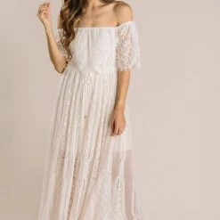 Aakaa Alessia Lace Off The Shoulder Maxi Dress Bridal