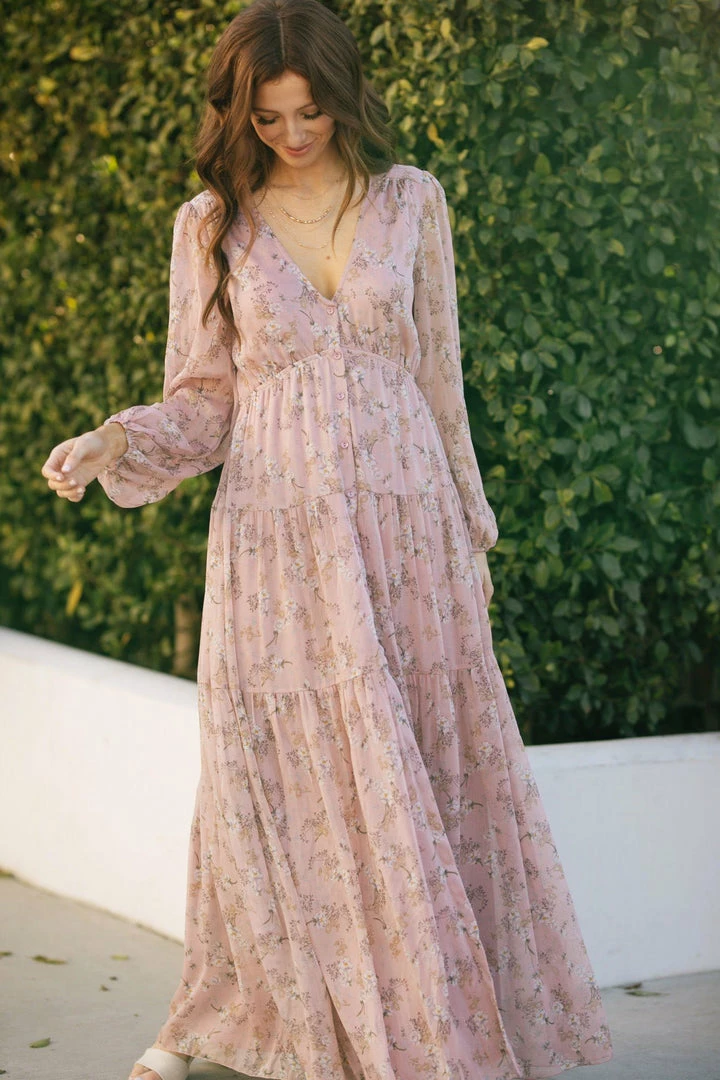 Aakaa Best Sellers Helena Long Sleeve Floral Maxi Dress