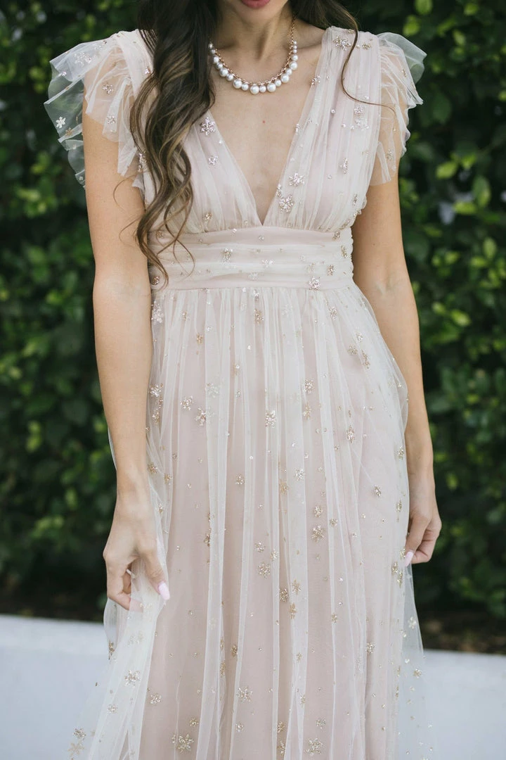 Soieblu Wendy Tulle Ruffle Sleeve Maxi Dress