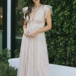 Soieblu Wendy Tulle Ruffle Sleeve Maxi Dress