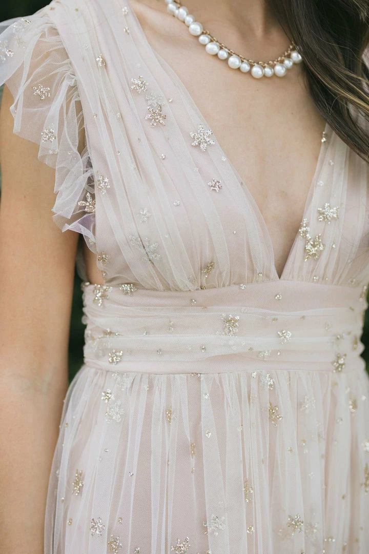 Soieblu Wendy Tulle Ruffle Sleeve Maxi Dress