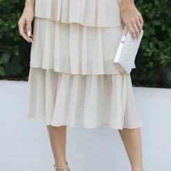 RIVIR Best Sellers Lois Metallic Tiered Midi Skirt