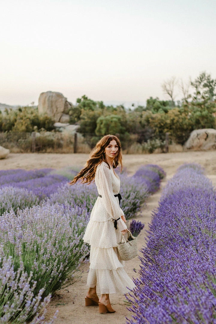 Just Me Darla Dotted V-Neck Tiered Dress Bridal