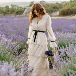 Just Me Darla Dotted V-Neck Tiered Dress Bridal