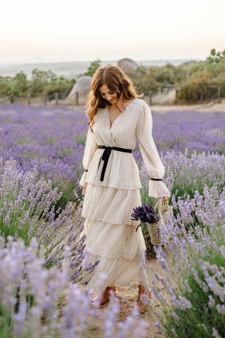 Just Me Darla Dotted V-Neck Tiered Dress Bridal