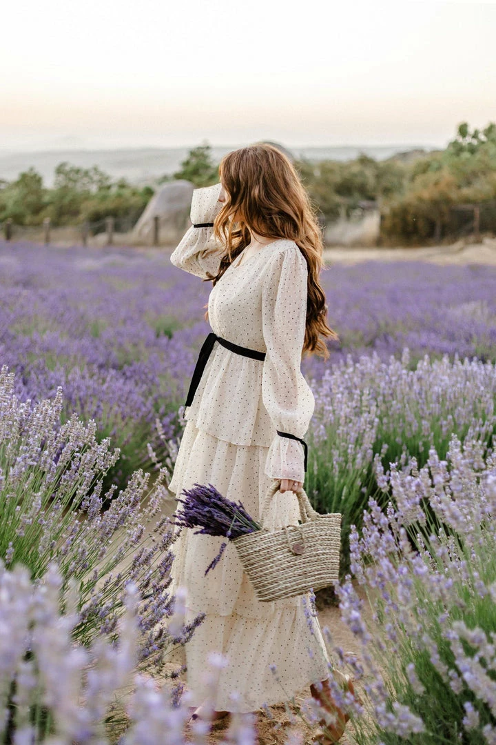 Just Me Darla Dotted V-Neck Tiered Dress Bridal