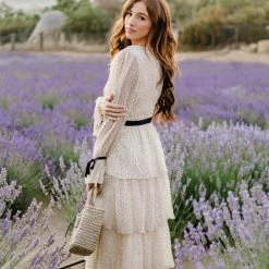 Just Me Darla Dotted V-Neck Tiered Dress Bridal