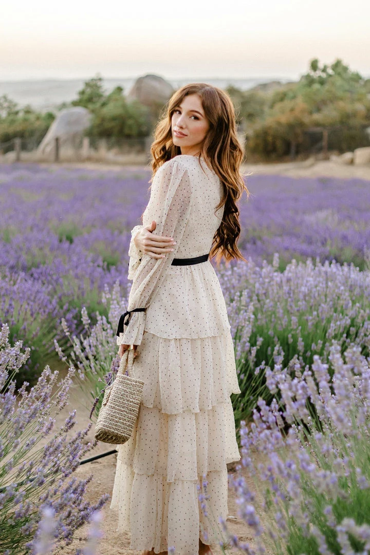 Just Me Darla Dotted V-Neck Tiered Dress Bridal