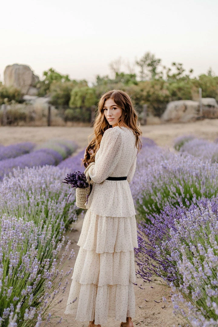 Just Me Darla Dotted V-Neck Tiered Dress Bridal