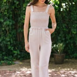 Blu Pepper Maternity Friendly Yesenia Tie Shoulder Jumpsuit