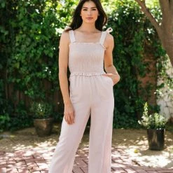 Blu Pepper Maternity Friendly Yesenia Tie Shoulder Jumpsuit