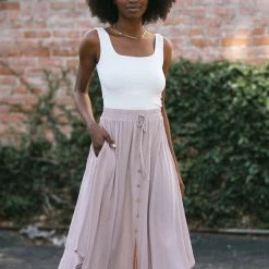 Final Touch Rowan Button Midi Skirt Maternity Friendly