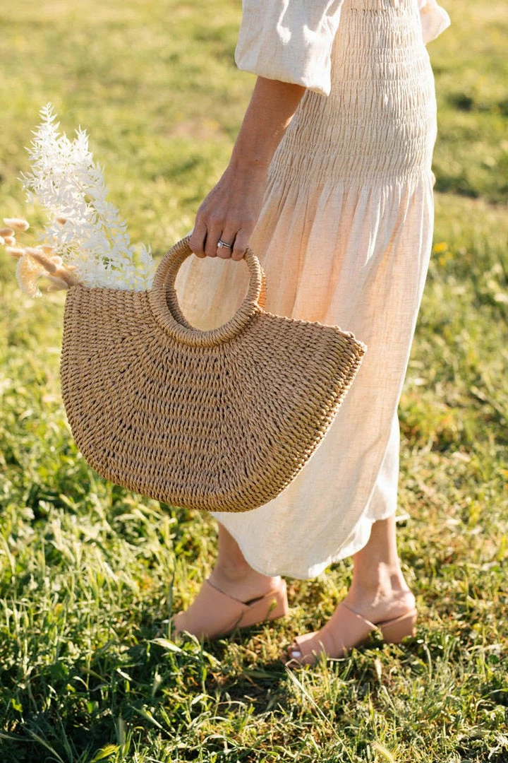 FAME Swim Elle Half Moon Straw Tote