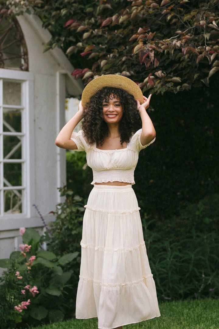 Blu Pepper Maternity Friendly Doreen Tiered Midi Skirt