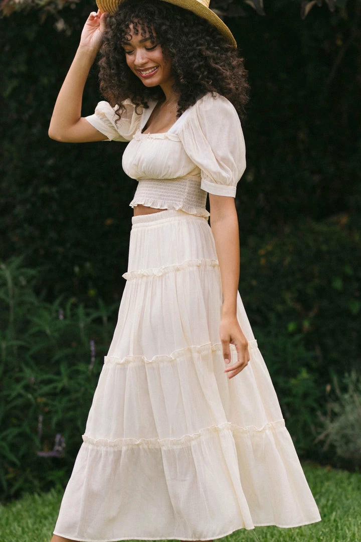 Blu Pepper Maternity Friendly Doreen Tiered Midi Skirt