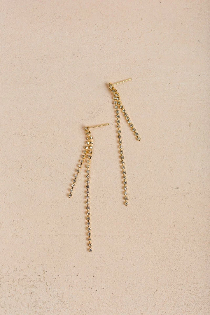 Girly Juniper Crystal Double Chain Earrings Accessories