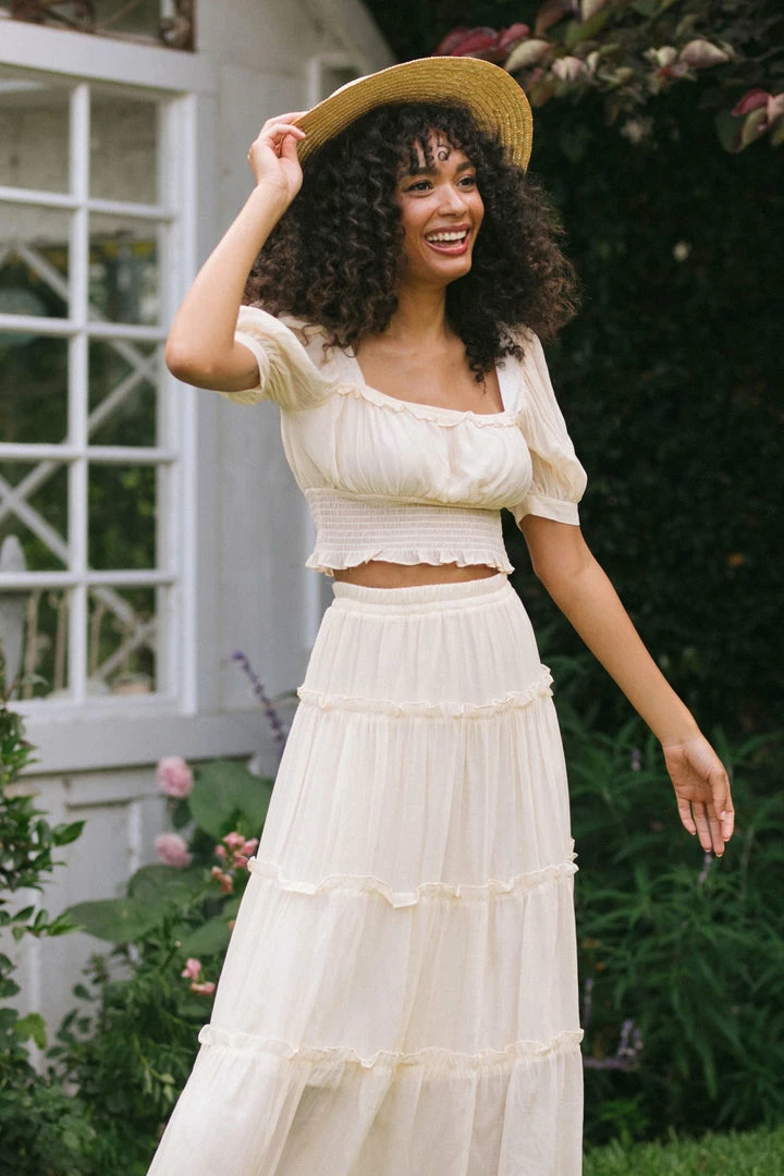 Blu Pepper Maternity Friendly Doreen Tiered Midi Skirt