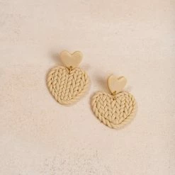 Fame Accessories Diana Heart Woven Clay Dangle Earrings