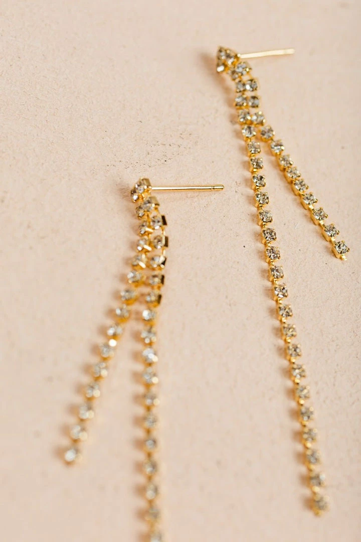 Girly Juniper Crystal Double Chain Earrings Accessories