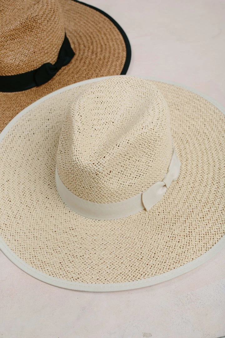 Fame Chrissy Straw Wide Brim Bow Hat Swim