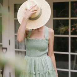 Mable Harlow Smocked Midi Dress Maternity Friendly