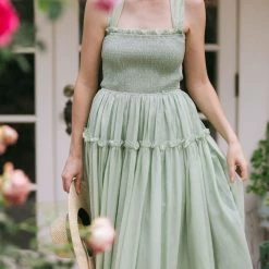 Mable Harlow Smocked Midi Dress Maternity Friendly