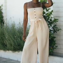 Style Melody Clothing Terri Smocked Button Jumpsuit