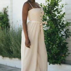 Style Melody Clothing Terri Smocked Button Jumpsuit