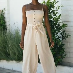 Style Melody Clothing Terri Smocked Button Jumpsuit