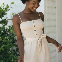 Style Melody Clothing Terri Smocked Button Jumpsuit