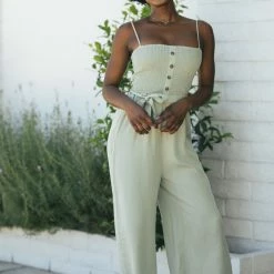 Style Melody Clothing Terri Smocked Button Jumpsuit