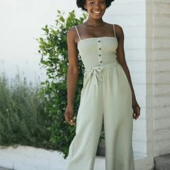 Style Melody Clothing Terri Smocked Button Jumpsuit