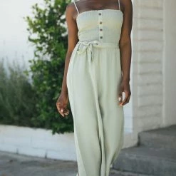 Style Melody Clothing Terri Smocked Button Jumpsuit