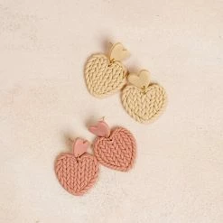 Fame Accessories Diana Heart Woven Clay Dangle Earrings