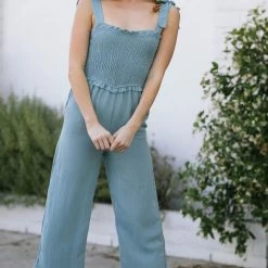 Blu Pepper Maternity Friendly Yesenia Tie Shoulder Jumpsuit