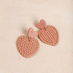 Fame Accessories Diana Heart Woven Clay Dangle Earrings