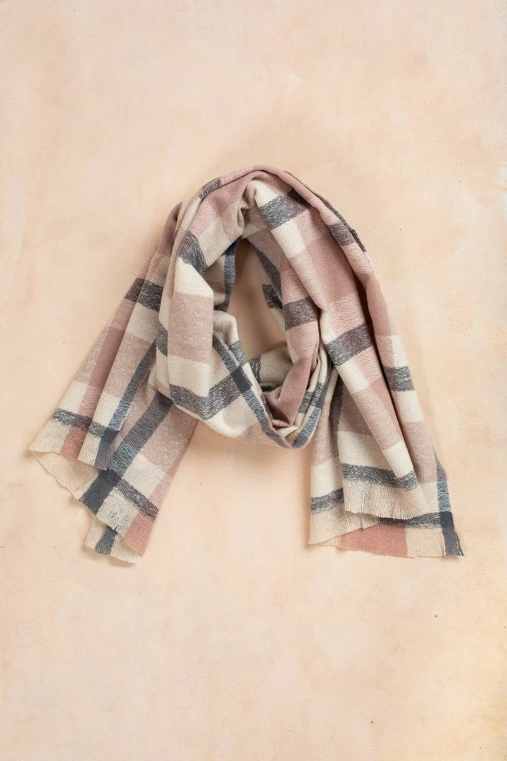 Fame Char Blush & Grey Plaid Scarf