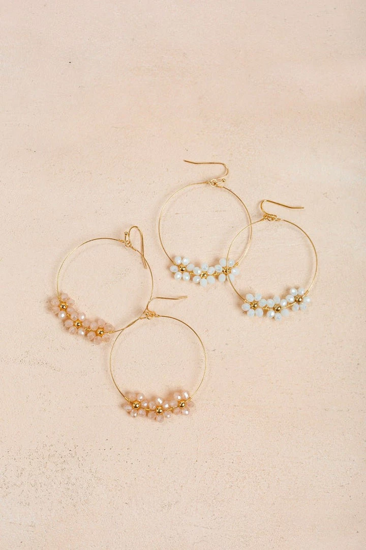 Morning Lavender Mindy Flower Beaded Hoop Earrings Accessories