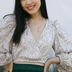 Audrey 3+1 Etta Sequin Surplice Blouse Clothing