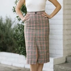 Lush Phyllis Plaid Midi Skirt Work Essentials
