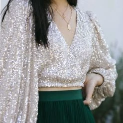 Audrey 3+1 Etta Sequin Surplice Blouse Clothing