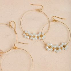 Morning Lavender Mindy Flower Beaded Hoop Earrings Accessories