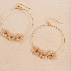 Morning Lavender Mindy Flower Beaded Hoop Earrings Accessories