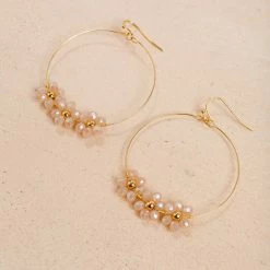 Morning Lavender Mindy Flower Beaded Hoop Earrings Accessories
